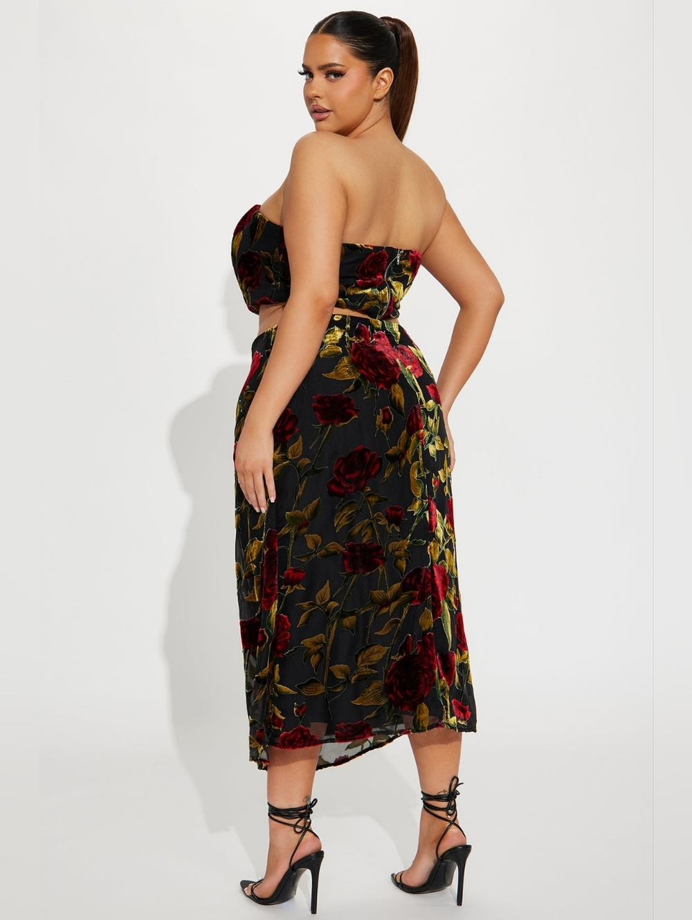 Fashion Nova Floral Velvet Midi Skirt Set - Picture 4 of 8